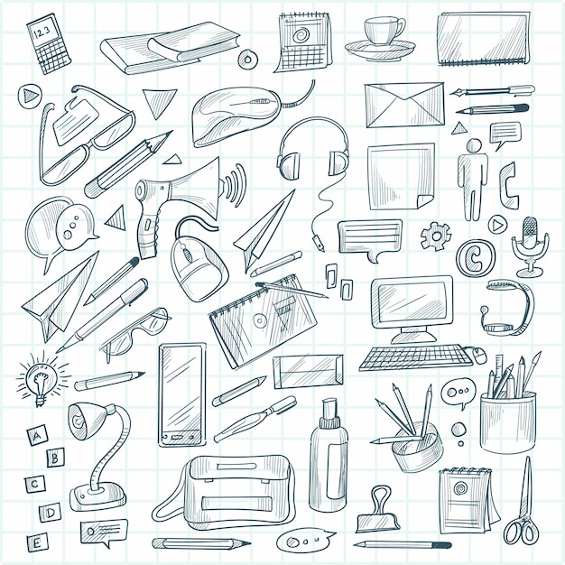 Main Dessiner La Technologie Croquis Icône Doodle Scénographie