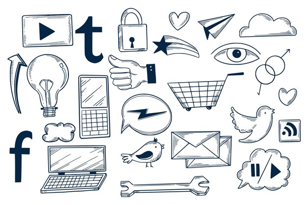 Main dessiner la technologie esquisse icône doodle scénographie