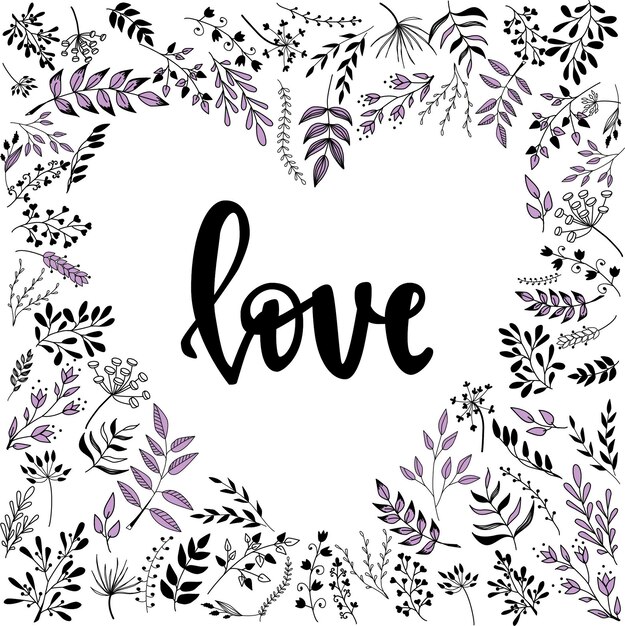 Main Lettrage Citation Amour Dans Un Cadre Floral Vecteur Premium