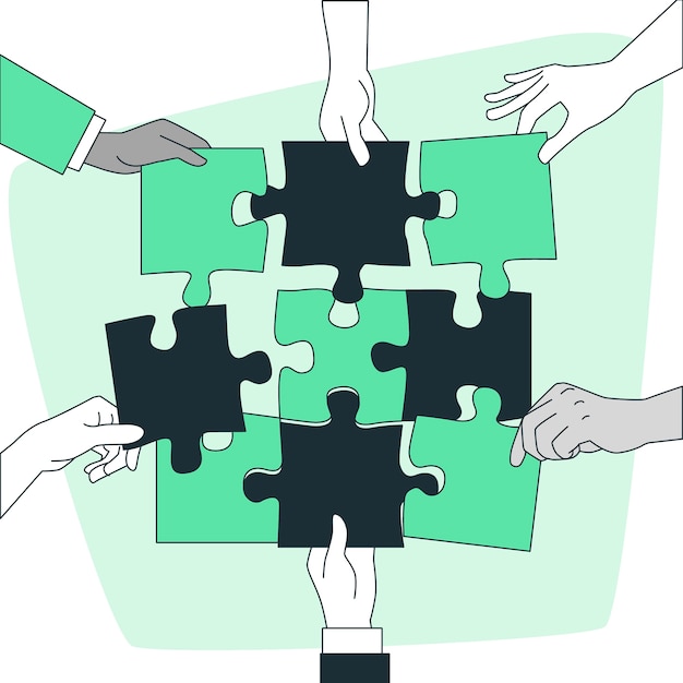 Mains assemblant illustration de concept de puzzle