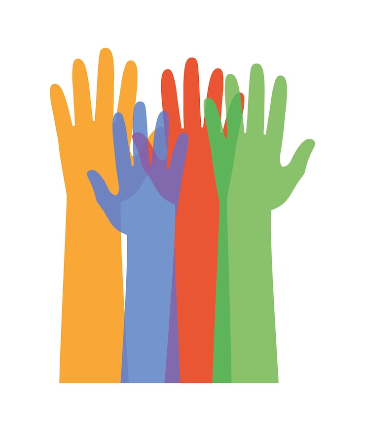 Vecteur gratuit les mains de couleur levées jour de l'autisme