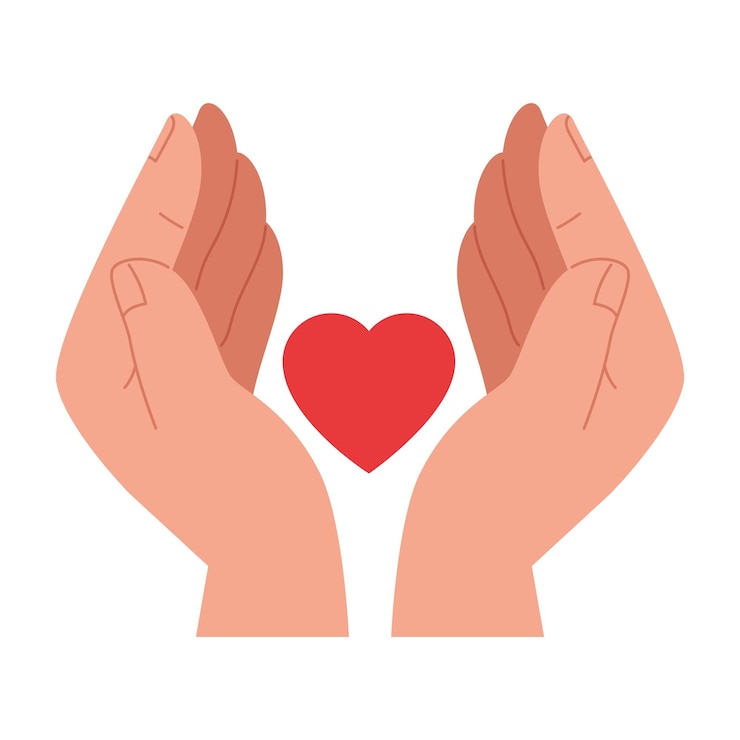 Vecteur gratuit les mains qui protègent le cœur, l'icône de l'amour.