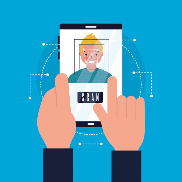Mains avec scanner de visage mobile