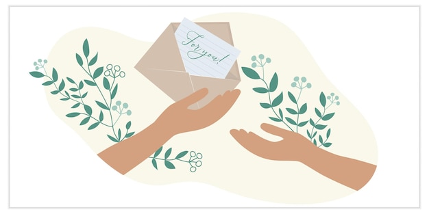 Mains tenant une enveloppe en papier kraft avec une lettre envoi et réception d'une lettre