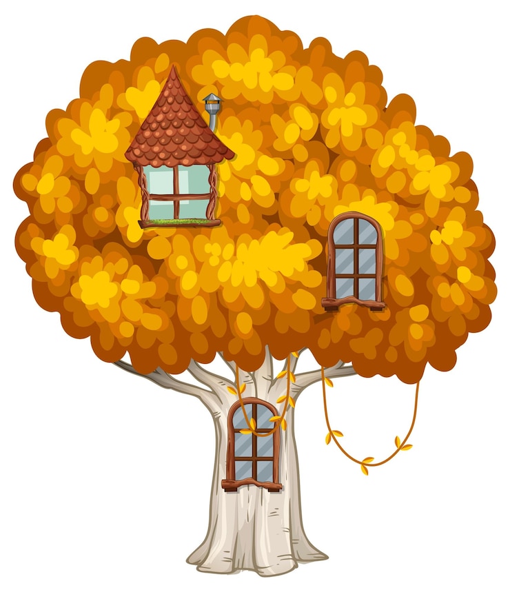Vecteur gratuit une maison d'arbre capricieuse en automne