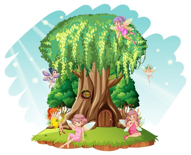 Maison d'arbre d'imagination à l'intérieur du tronc d'arbre avec des fées