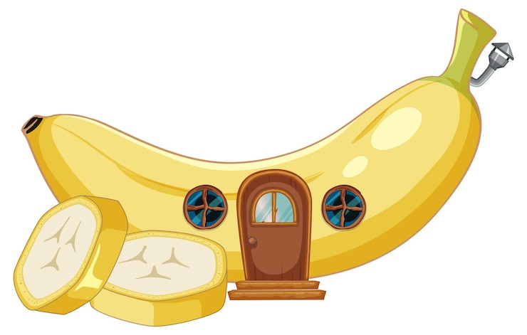 Vecteur gratuit maison de bananes avec des morceaux tranchés