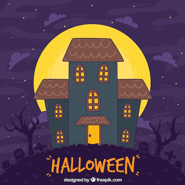 Vecteur gratuit maison dessinée à la main d'halloween