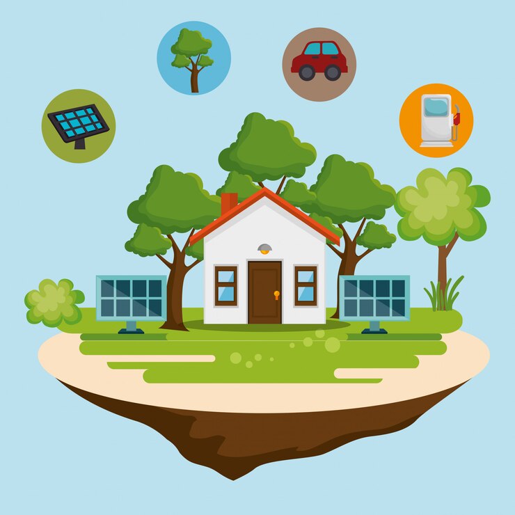 Vecteur gratuit maison avec enregistrer l'icône du monde