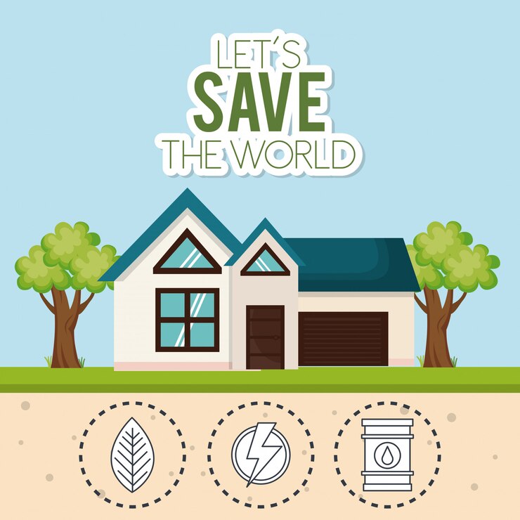Vecteur gratuit maison avec enregistrer les icônes du monde