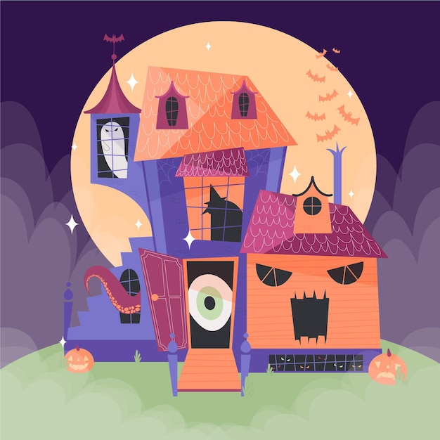 Vecteur gratuit maison d'halloween design plat