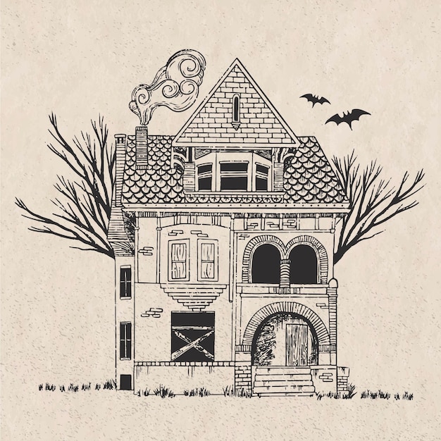 Maison d'halloween dessinée à la main