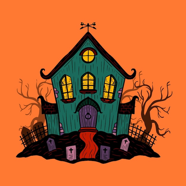 Vecteur gratuit maison d'halloween de style dessiné à la main