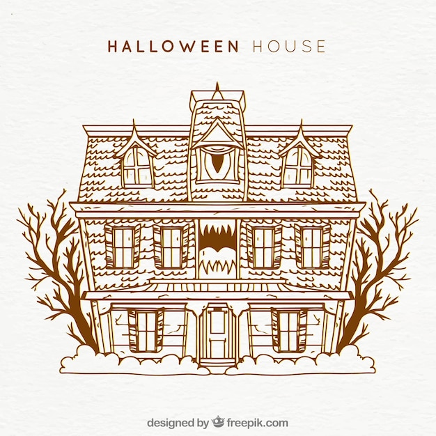 Vecteur gratuit maison de halloween avec style vintage