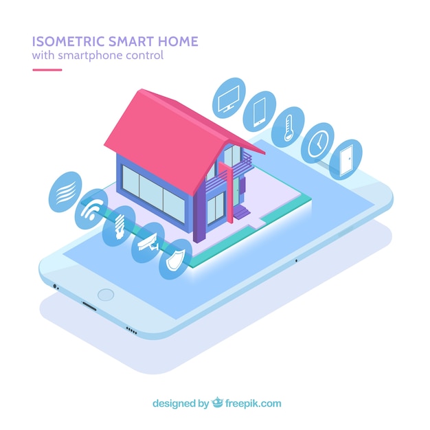 Vecteur gratuit maison intelligente avec contrôle du smartphone