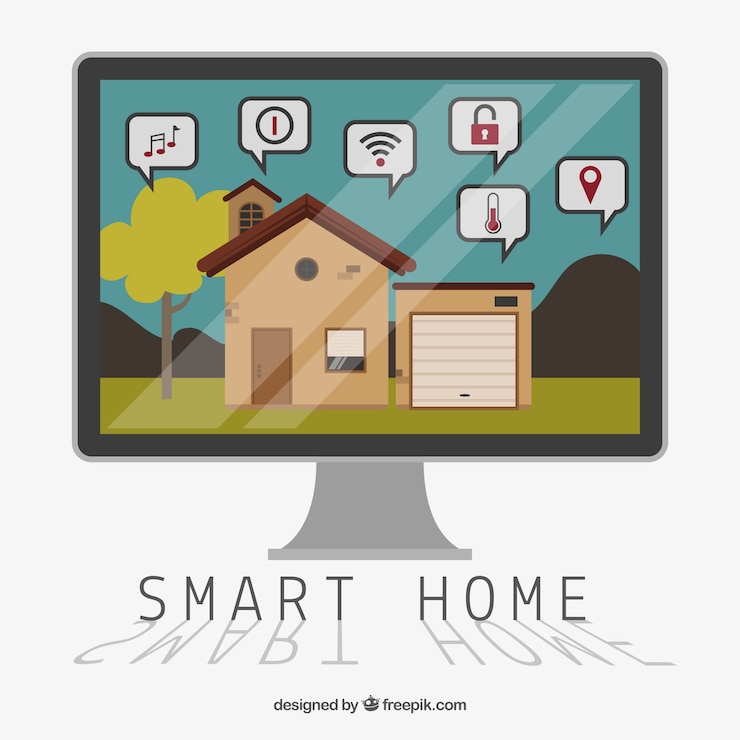 Vecteur gratuit maison intelligente avec des fonctions dans un style plat