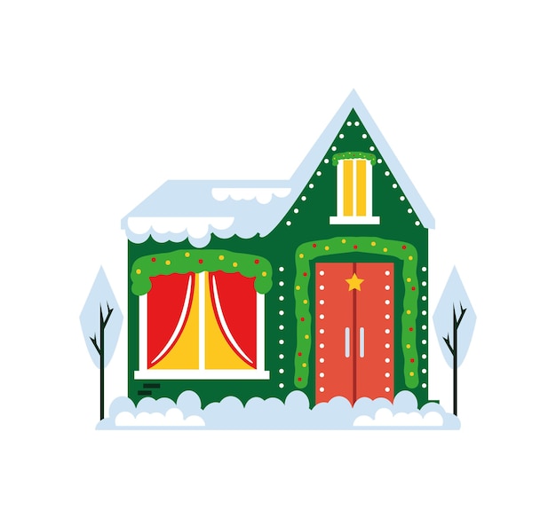 Vecteur gratuit maison de noël avec illustration de neige isolée