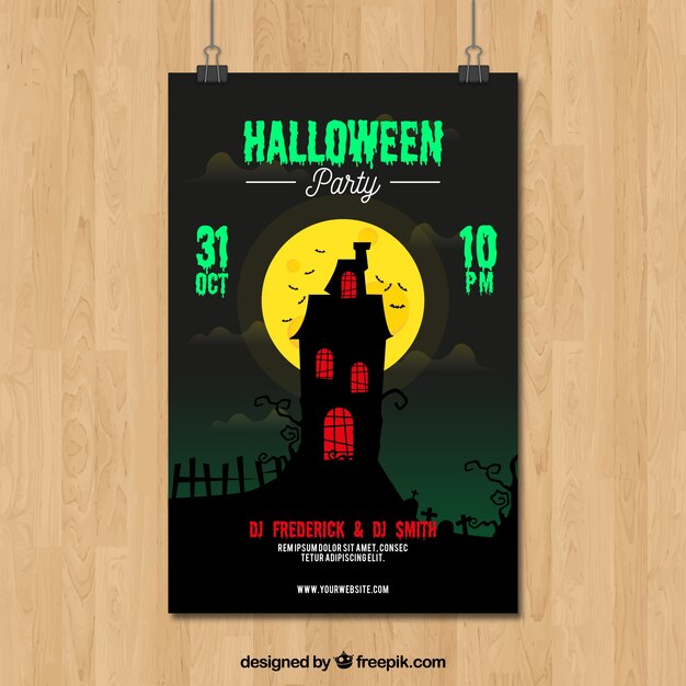 Maison Spooky par nuit affiche de fête de Halloween