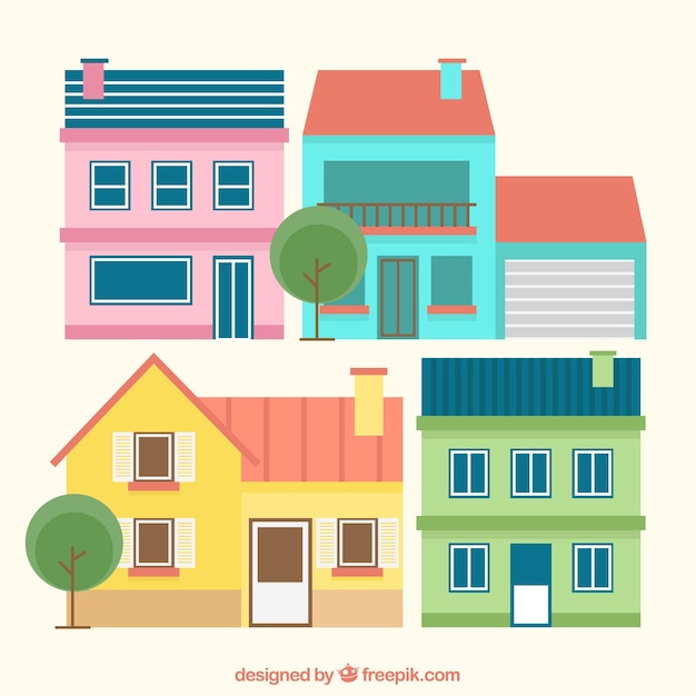 Vecteur gratuit maisons colorées au design plat