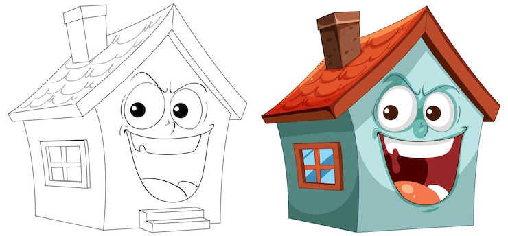 Vecteur gratuit des maisons de dessins animés joyeuses avec des expressions