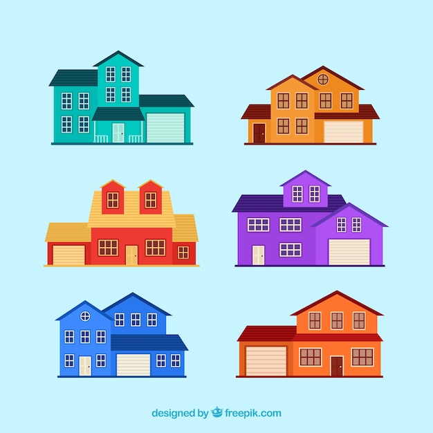 Vecteur gratuit maisons de différentes couleurs