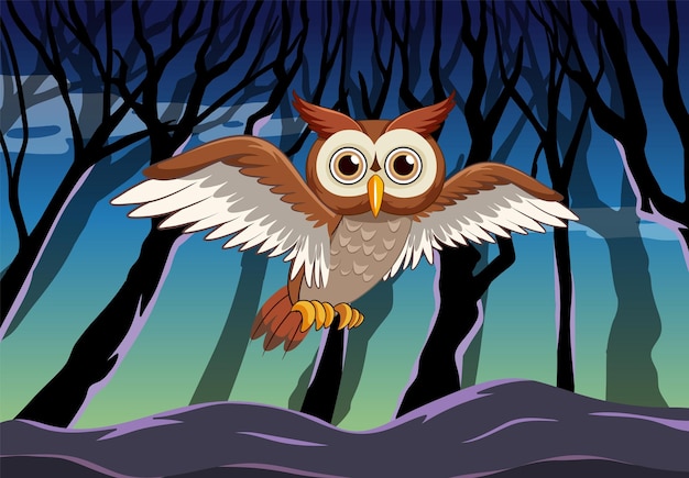 Le Majestueux Hibou Dans La Forêt Illuminée Par La Lune