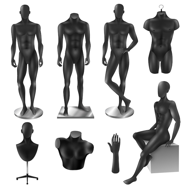 Vecteur gratuit mannequins men realistic black image set