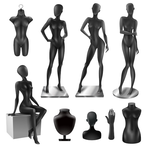 Vecteur gratuit mannequins women realistic black image set