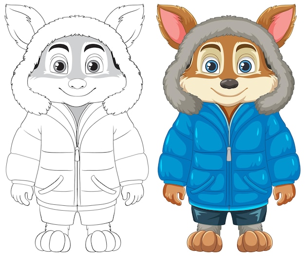 Vecteur gratuit manteau d'hiver portant un personnage de dessin animé de renard