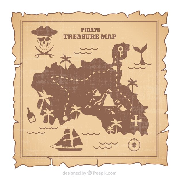 Map pirate treasure in retro style