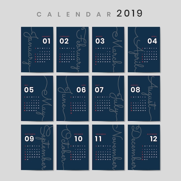 Maquette De Calendrier De Conception Cursive