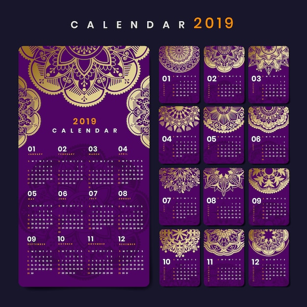 Vecteur gratuit maquette de calendrier mandala