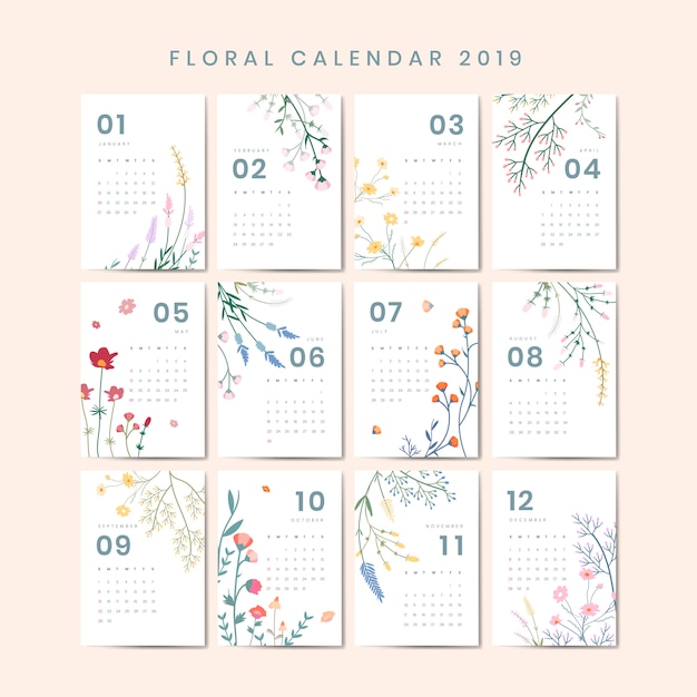 Vecteur gratuit maquette du calendrier floral