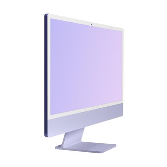 Maquette d'ordinateur personnel 2021. vue diagonale du côté droit sur le modèle. bureau portatif. moniteur blanc. illustration vectorielle