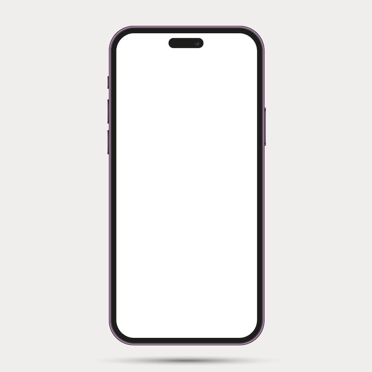 Vecteur gratuit maquette de smartphone vue de face réaliste cadre violet pour iphone mobile avec écran blanc vierge