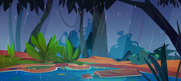 Marais dans l'arrière-plan du jeu vectoriel de la forêt de la jungle