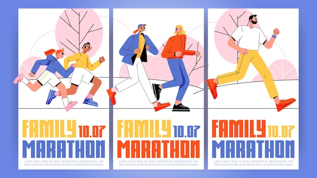 Vecteur gratuit marathon familial bannières publicitaires invitation sport