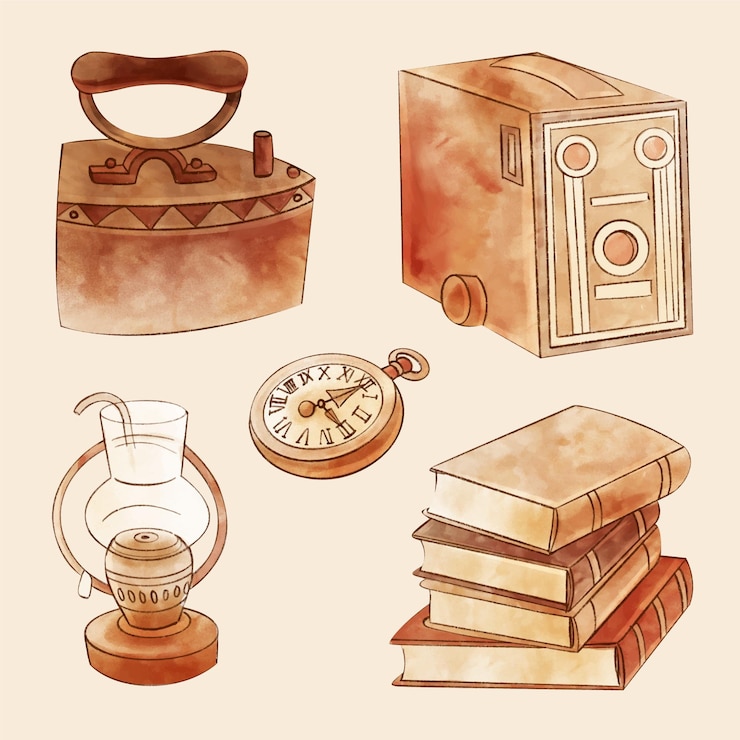 Vecteur gratuit marché des objets antiques aquarelle