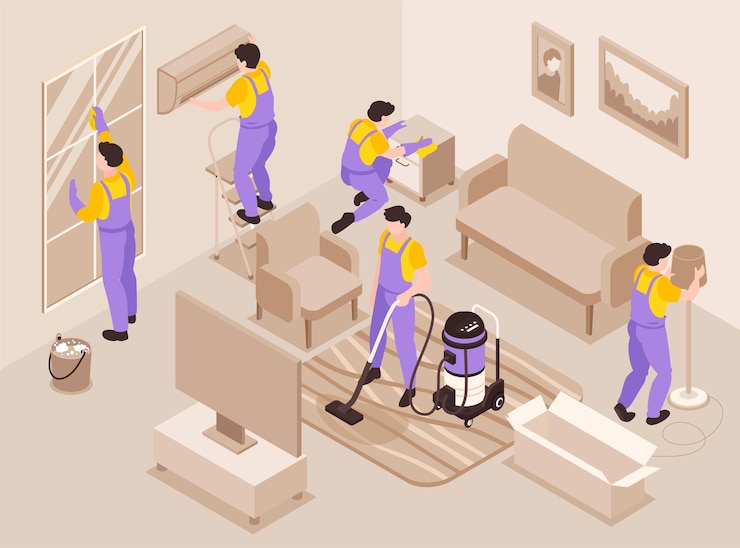 Vecteur gratuit mari isométrique pour le fond de l'heure avec des hommes faisant des réparations et des travaux ménagers dans le salon illustration vectorielle 3d