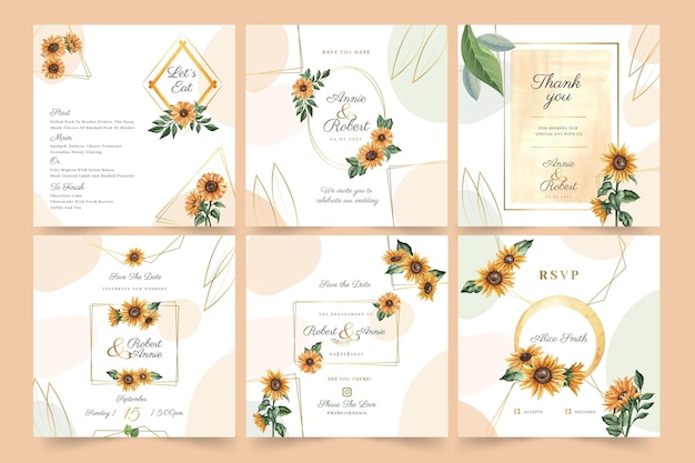 Vecteur gratuit mariage floral instagram posts