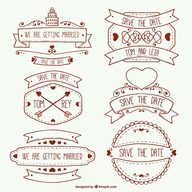 Vecteur gratuit mariage mignon badges pack