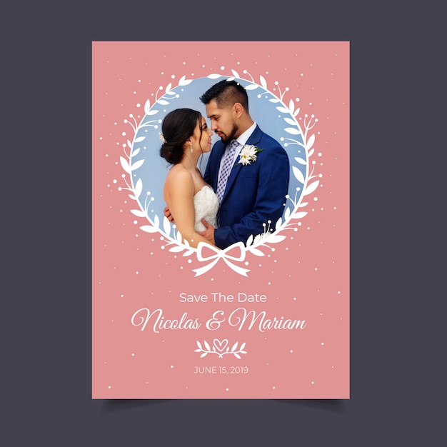 Vecteur gratuit mariage réservez la date avec photo