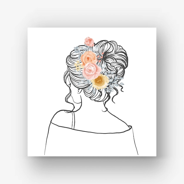 Vecteur gratuit mariée dessinée à la main avec une belle illustration aquarelle de fleur de coiffure