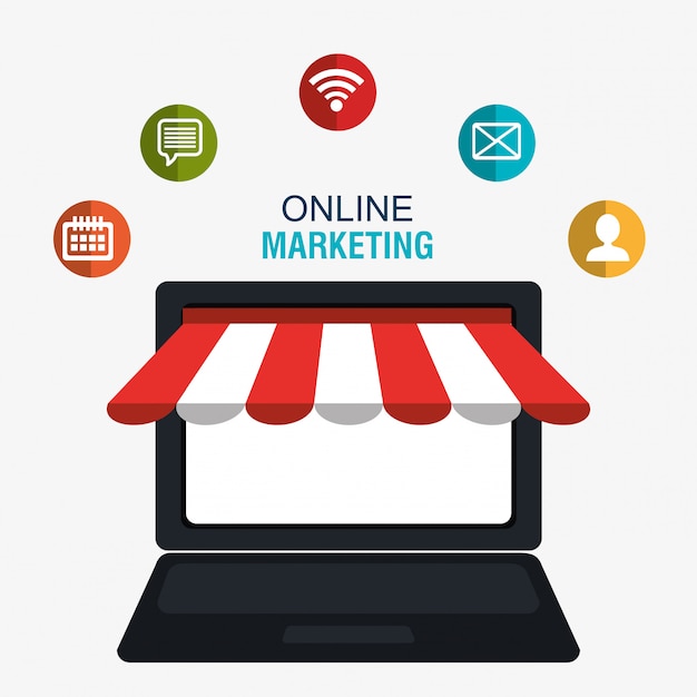 Vecteur gratuit marketing digital et vente en ligne, boutique en ligne dans display pc