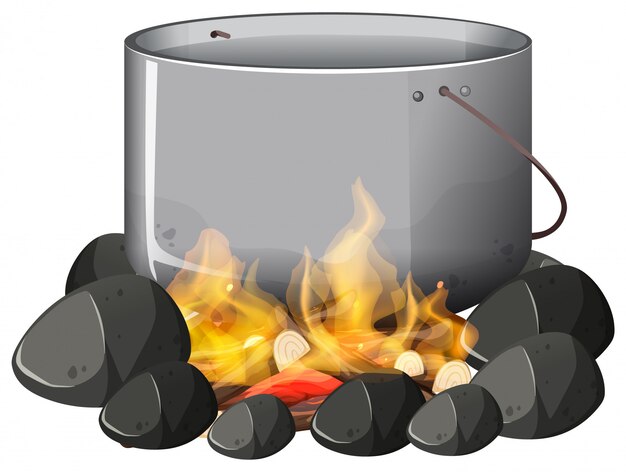 Marmite Sur Feu Brulant Vecteur Premium