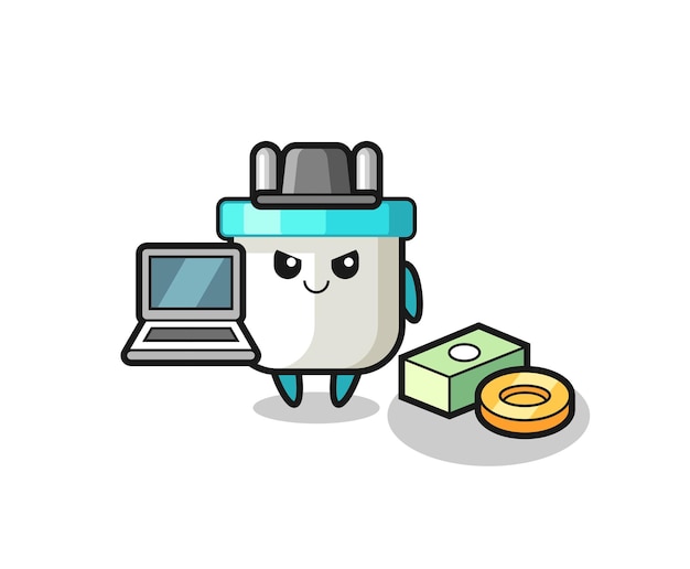Mascot Illustration De Prise électrique En Tant Que Pirate Informatique Vecteur Premium