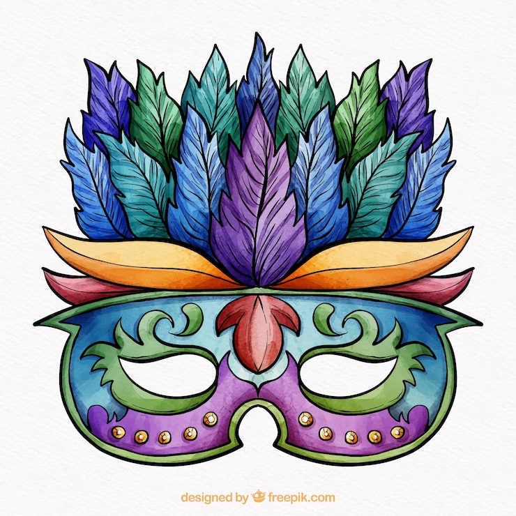 Vecteur gratuit masque de carnaval brésilien aquarelle