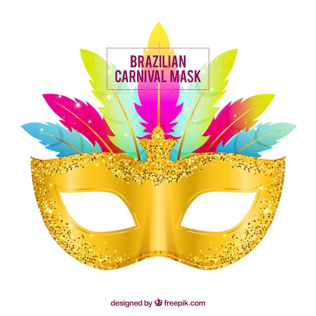 Vecteur gratuit masque de carnaval brésilien or / paillettes