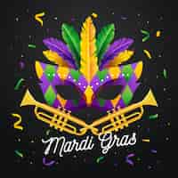 Vecteur gratuit masque de mardi gras design plat avec lettrage