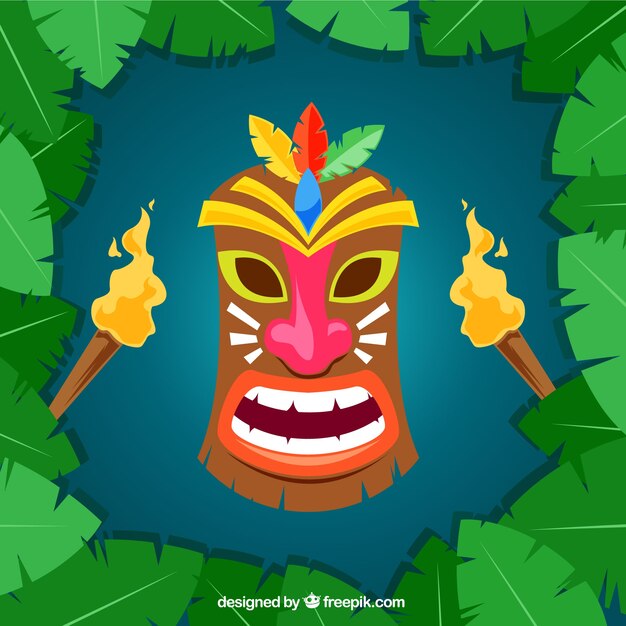 Masque Tiki Coloré Avec Des Torches